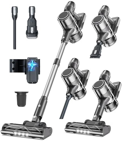 Syntecno Cordless Vacuum Cleaner Stick Vacuums - Powerful Lightweight Electric Brooms Upright Handheld Wireless Bagless Battery Rechargeable Cleaners Anti Hair Wrap for Pet Stair Carpet Car Home