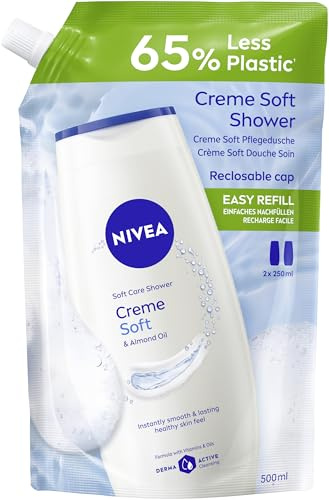 NIVEA Gel de ducha crema suave para el cuidado de la piel, con pH neutro para la piel, con vitaminas y aceites valiosos, crema de ducha en paquete de recarga resellable (500 ml)