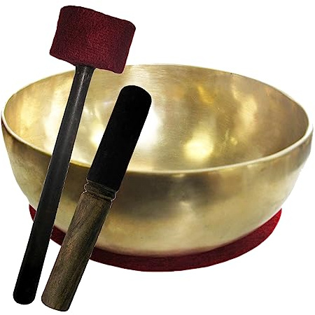 Therapieklangschale ca. 1500g Klangschale Handarbeit (Nepal) 4-tlg. Klangmassage-Set KLEINE BECKENSCHALE 24-26cm + Kissen + Reibeklöppel + Filz-Therapieklöppel. 70220-4