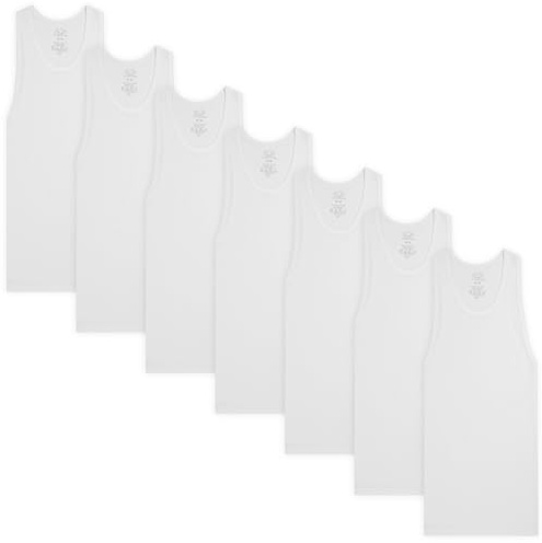 Fruit of the Loom Boys' Cotton Tank Top Undershirt (Multipack), Boys - 7 Pack - White, XS
