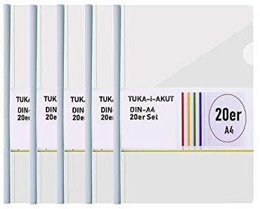 TUKA-i-AKUT 20st. A4 Sliding Bar Binder, PP Transparent Klemmschienen Berichte Umschlag, Abdeckungen Grip Binding Bars Dokumente Klassifizierung, 20er Set, Schiebe Bar in Weiß, TKD8040-white-20x