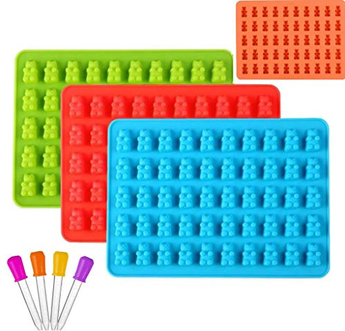 Voarge Set di 4 stampi in silicone per caramelle con 4 pipette per orsetti gommosi, gelatina, cioccolato, Halloween