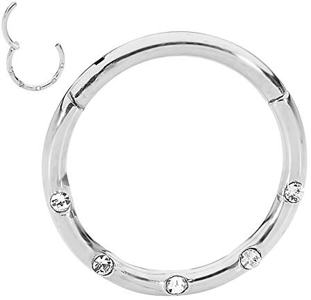 (8mm) Titanium Unisex Gem Gångjärn Segment Ring Helix Tragus Septum Clicker Nose Lip Hoop Örhänge Body Piercing Smycken