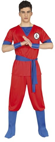 FIESTAS GUIRCA Teenage Manga Style Ninja Costume - Japanese Warrior Outfit with Red and Blue Karate Suit for Boys 14-16 Years