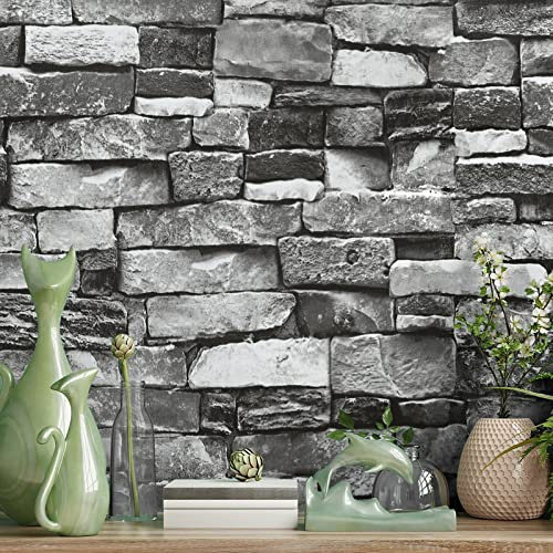 lenify Brick Wallpaper Peel and Stick Stone Wallpaper 17.7inch x 393.7inch Grey Brick Paper Faux Stone Peel and Stick Wallpaper Grey Brick Self Adhesie Paper Modern Decorative Waterproof Vinyl