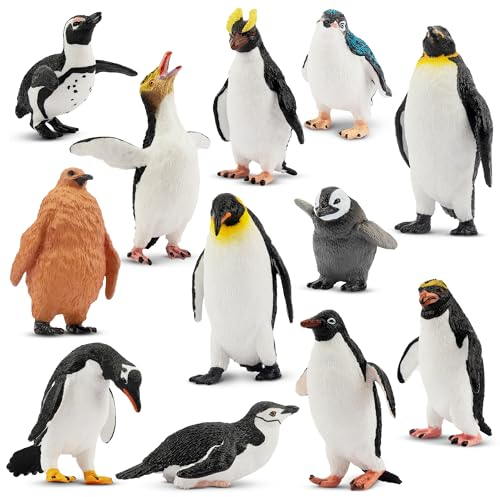 TOYMANY 12 Stück Pinguin Tiere-Figuren Set Antarktis Tierfiguren Polar Spielfiguren Winter Spielzeug kleine-Tiere Plastiktiere Realistische Pinguin Tierfigur, zum Spielen oder als Deko