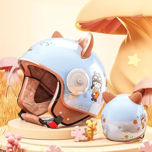 QJWMatic Demi-Casque De Moto pour Enfants Mignon pour Garçons Et Filles Demi-Casque De Moto pour Garçons Et Filles avec Visière De 3 Ans Et Plus B,45-62CM
