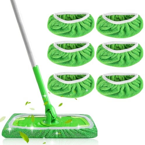 Powmag 6 Stück Feuchte Bodentücher, Wiederverwendbar Bodenwischer Nass, Wischmopp Bezug, Feuchte Tücher Waschbaren für Reinigung von Hartböden, Holzböden