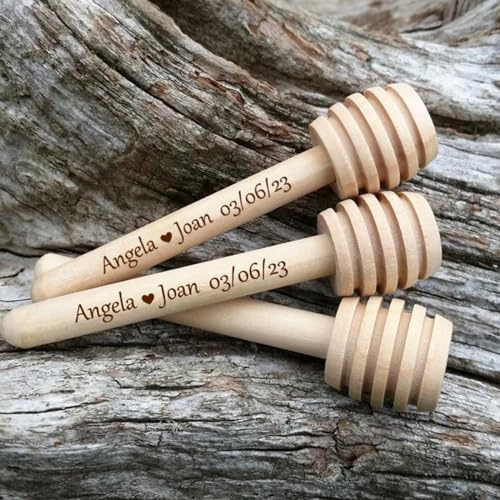HERSTL 20/50/100 Pezzi Personalizza Barretta for Miele, Mini Cucchiaio da Miele in Legno Personalizzato, Regalo for Festa di Nozze Utensili da Cucina for Dessert tè al Latte Bastoncini(20PCS,10cm)