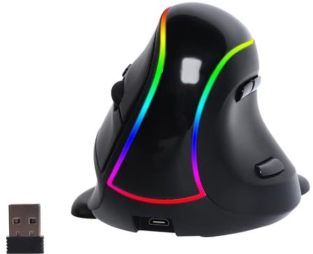 Wireless Ergonomic Mouse,3-mode Vertical Rechargeable Cordless Mouse with RGB Illumination,High Precision Optical Mice with 4 DPI Adjustable,7 Buttons,Reduce Arm and Wrist Strain,for Laptop/PC/Tablet