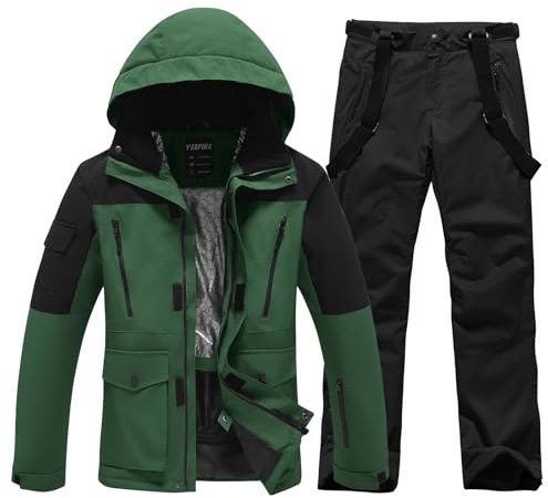 ALSOGO Combinaisons de ski pour hommes 2 pièces Ensembles de snowboard Imperméables coupe-vent Veste de ski chaude pour l'hiver et pantalon pour le ski, le snowboard et l'escalade, M