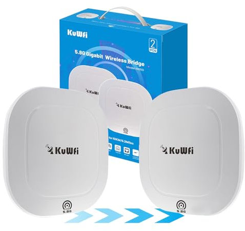 KuWFi N650 Punto di accesso esterno, wifi extender esterno 5.8Ghz, 8-10KM Access point wif 900Mbps, porta Gigabit WAN/LAN, 48V PoE con antenna wif da esterno 17dBi per Starlink Router/Telecamera