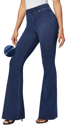 IUGA Bell Bottom Jeans for Women High Waist Stretchy Pull On Bootcut Sweatpant Jeans Flare Leggings Tummy Control Flare Pants(31 Inseam, Dark Blue, Medium)