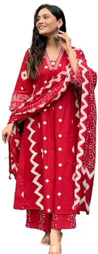 Yashika Ensemble Kurta Plazzo en coton mélangé pour femme avec dupatta pour toutes les occasions indiennes, Rouge, XL