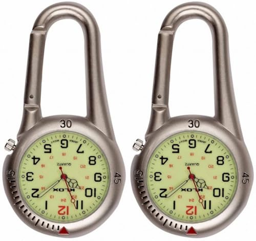 Klox Lot de 2 Montres à Clip avec Mousqueton pour Sac à Dos, Montre Unisexe pour médecins, infirmières, activités de Plein air, ambulanciers