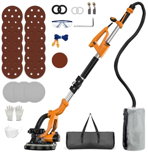 Drywall Sander with Vacuum Dust Collector - 9 Variable Speed 800-2100RPM, Collapsible & Telescoping Handle, Popcorn Ceiling Removal Tool with LED Light for Sanding Wall, Ceiling Removal