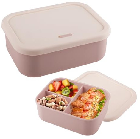 wocpvm Portapranzo in Silicone,Senza BPA,Scatola Pranzo con 3 Scomparti da 1300ml,Lunchbox per Adulti con Scomparti, Ideale per Scuola/Picnic/Ufficio,Adatto microonde