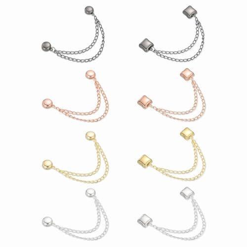 QUARKZMAN 8 Stück Magnetische Kleidungsclips, Rund/Quadratisch Kleidungsklammern mit Kette Kleider-Clips Hijab-Magnete für Kleidung Schals Hosenbeinen Brosche, Gold/Silber/Roségold/Schwarz
