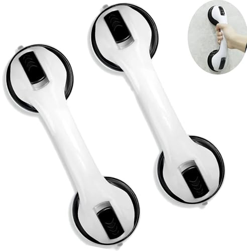 Agarraderas de Baño con Ventosa 2 Piezas 30CM, Barra de Agarre Sin Taladro para Ducha y Bañera, Asidero Antideslizante para Mayores, Niños y Personas con Movilidad Reducida,Negro