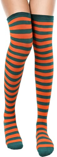 MESU Femmes Stripe Extra Longue Cuisse Au-dessus du Genou Chaussettes Hautes Chaussettes Hautes Verte Orange