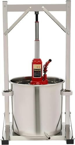 22L/5.8 Fruit Wine Press Machine, Stainless Steel Cheese Herb Fruit Wine Presser Manual Juice Maker with Hydraulic Jack & Sanitary Tray, Vegetables Honey Olive Oil Making Press
