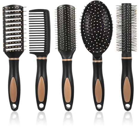 5 PcsBrosse Cheveux Anti-nœuds, Brosse à Cheveux Poils pour femmes et hommes, Brosse Demelante antistatiques ventilés pour femmes et hommes, mouillés et bouclés, salon et maison