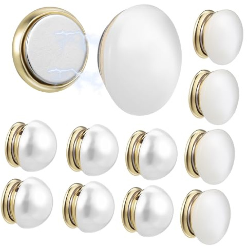 Beatifufu 12 St Magnetiska Knappbroscher för Kläder Hijab Vikt och Slöjvikt Inga Sömmar Vit Pärla och Kattsöga Design Praktiska och Diskreta Accessoarer för Bröllop och Vardagligt Användande
