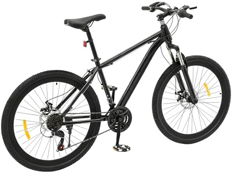JDBDU Mountain Hardtail Mountainbike, Erwachsenenfahrrad 26 Zoll, 21-Gang MTB mit Scheibenbremsen & Federgabel, City Bike ab 12 Jahre bis 100kg für Trekkingrad für Stadt, Wald, Gelände, Schwarz