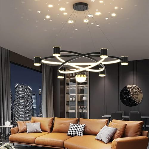 Lámpara colgante de techo con diseño de cielo estrellado for sala de estar, moderna lámpara LED for comedor, luminaria de suspensión negra, lámpara de hierro acrílico,luz de cocina