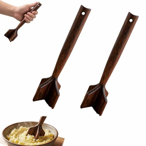 Nötfärsstötare av trä, Kraftig kötthackare for nötfärs, Generisk Kötthackare av trä Potatisstötare for Nonstick Köksredskap Solid köksredskap for Tacos Chilikorv(2pcs)