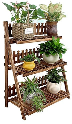 Escalera de 3 Niveles Estantes para Flores Estante de Plantas de Madera con Valla Estante de Almacenamiento en el jardín de la Esquina para balcón al Aire Libre Estante 80x37x98cm