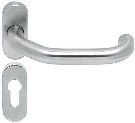 Aperit 49.410.01 Türdrücker Oval Coupe: Paar für Profiltüren U-Form mit PZ Rosetten Edelstahl matt