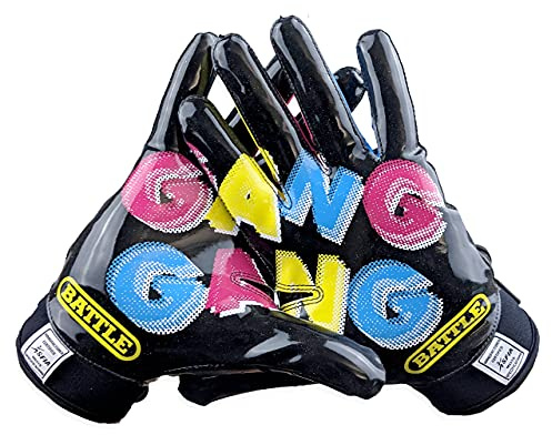 Battle Sports Gang Gang Football Receiver Gloves (Black, Adult M)