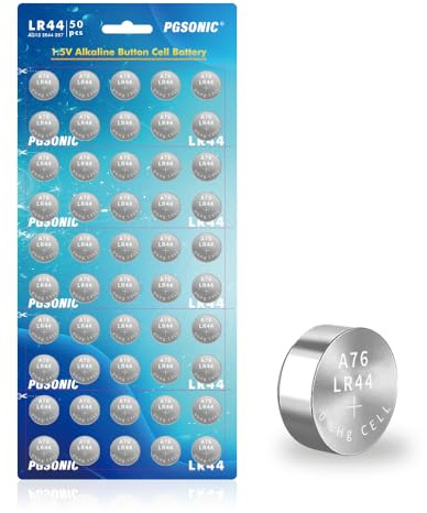 PGSONIC 50 Pack LR44 Batteries, 1.5 Volt Alkaline Button Cell Batteries with Long Lasting Power