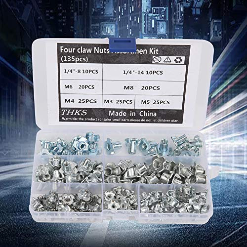 Assortimento di dadi, 4 dadi griffati, inserto filettato interno 135 pezzi M3-M8 Armadi per connessione anta armadio