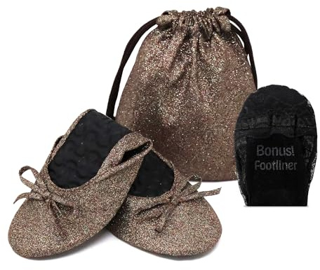 Silky Toes Sparkly Foldable Flats for Women | Glitter Ballet Shoes for Wedding, Parties, Events & Travel | Matching Purse