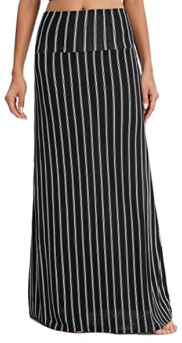 EXCHIC Mujer Cómoda Elástica Cintura Alta Maxi Falda Boho A-Line Largas Yoga Faldas