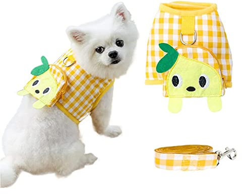 Ecoodisk No Pull Dog Harness and Leash Set for Small Medium Dogs Puppy Cat Vest Harness With Cute Fruit Pockets Soft Mesh Palid Pet Walking Leads.,B,M