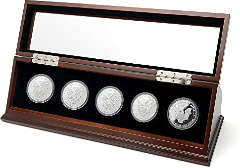 Chez Monett Challenge Coin Display Case 1.5-1.75 Inch 38-44.5 mm Coin Holder 1 Slot (Walnut, 5 Slots)