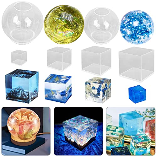 FineGood - 6 moldes de resina de cubo esférico y silicona transparente, epoxi, velas y jabón