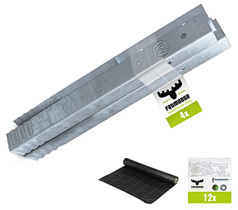 FATMOOSE SolidRoot Lot de 4 ancrages d'angle en acier galvanisé à chaud pour tours de jeu, balançoires, maisons sur pilotis – Lot de 4 ancrages avec toile anti-mauvaises herbes