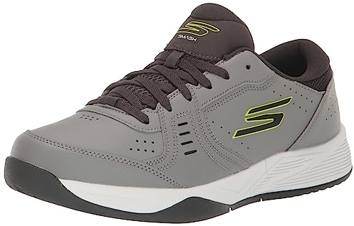 Skechers Men's Viper Court Smash-Athletic Indoor Outdoor Pickleball Shoes | Relaxed Fit Sneakers, Grey/Lime, 8.5 UK