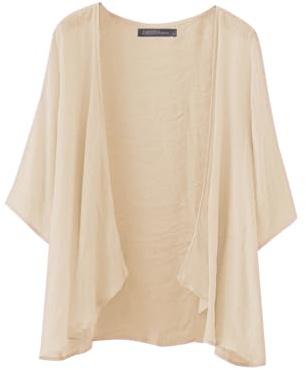 ZANZEA Kimono de gasa para mujer, cárdigan abierto al frente, capa transparente para natación, playa, blusa envolvente, beige, L