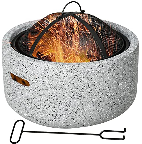 Outsunny Brasero cheminée Foyer extérieur Rond à Bois en métal avec tisonnier Pare-étincelle Grille et poignée - diamètre 45 cm - Gris