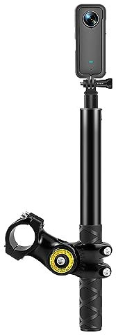 PULUZ Selfie Stick Handlebar Mount Motorcycle Bike Camera Bracket，Bicycle Clamp Mount for GoPro Hero 13 12 11 10 9/ Insta360 X4 X3/ DJI Osmo Action Camera Accessories