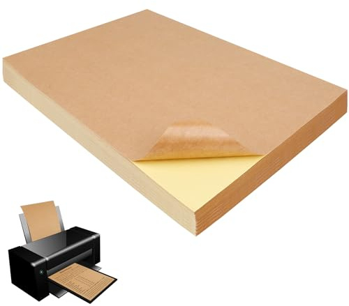 CAUTIOUS 60 fogli di carta kraft per stampanti, autoadesivi, formato A4 (297 x 210 mm), per bricolage, carta da stampare