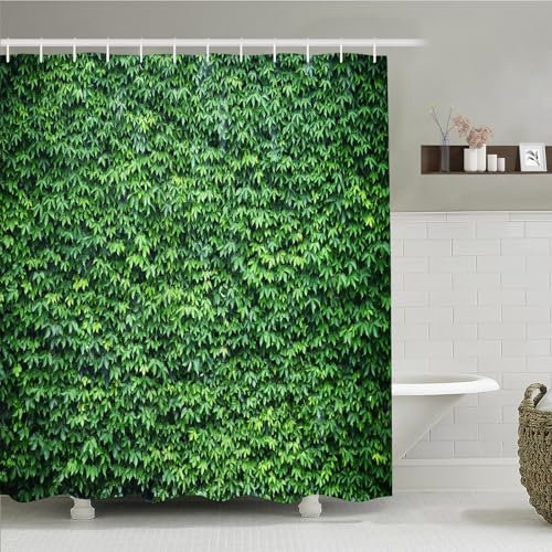 Symptoms Green Leaf Wall Garden Theme Shower Curtain with 12 Hooks for Outdoor Summer Bath Decoration 180x180cm