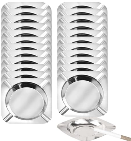 20-pack rostfria askfat, askfat för rökare, askfat för uteplats, engångs askfat för fest, cigarraskfat för män (fyrkantig, silver, 11,5 x 11,5 x 1,5 cm)