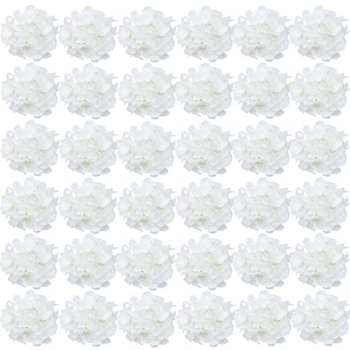 FagusHome 35 st huvuden hortensia blomma 18 cm konstgjorda blommor med stjälkar falska hortensior blommor för dekoration (rent vit)