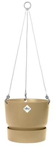 elho Greenville Hängeampel 24 - Blumentopf Hängend - Pflanzentopf für Balkon & Außen - 100% recyceltes Plastik - Ø 23.5 x H 20.5 cm - Beige/Goldener Sand